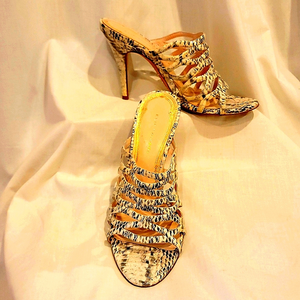 ElieTahari Stiletto Sandals Leather Snake Print